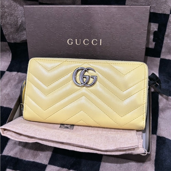 Gucci Handbags - Yellow Gucci Marmont Chevron Quilted Zippy Wallet w/ box, & dust bag